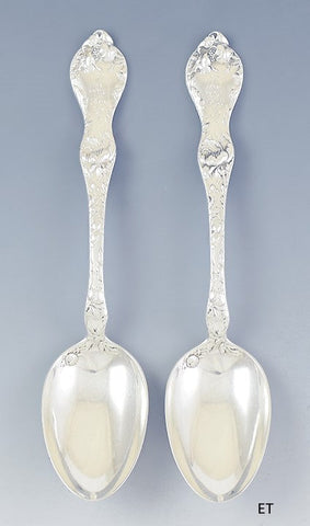Pair Reed & Barton Sterling Silver Tablespoons Serving Spoons Les Cinq Fleurs
