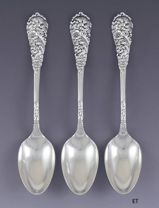 Pristine Set 3 Reed Barton Sterling Silver Trajan Dessert Place Oval Soup Spoons