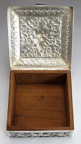 Antique Asian Silver Hand Chased Deity & Elephant Cigarette Box