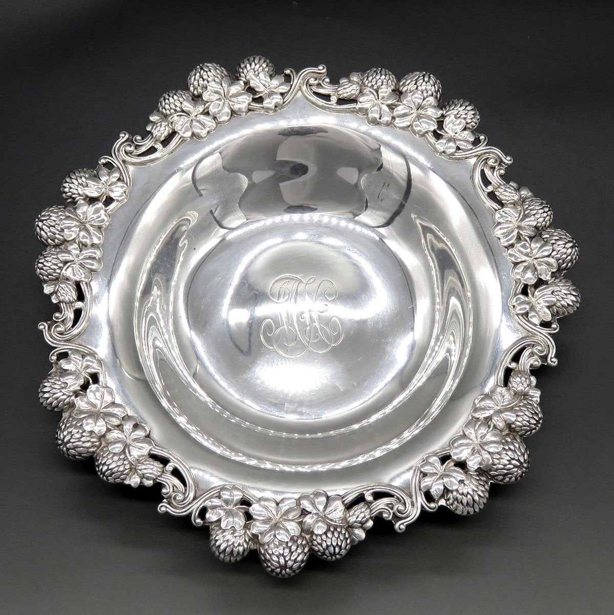 Antique c1895 Tiffany Co Clover Thistle Sterling Silver Candy Dish Bowl 6 1/4"