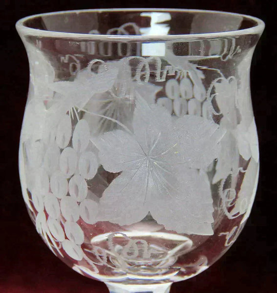 Antique c1870 10 American Cut Frosted Hand Blown Grape Cordial Glasses