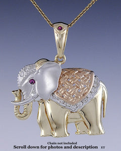 Charming Multi Color 14k Gold Diamond & Ruby Elephant Pendant