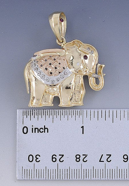 Charming Multi Color 14k Gold Diamond & Ruby Elephant Pendant