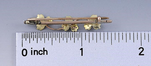 American C1900 Vintage 10k 14k 2-Tone Gold Pearl Leaf Bar Pin