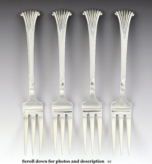 4 Tuttle Onslow Pattern Sterling Silver Forks - 7 3/8 Inches Long RWR Marks