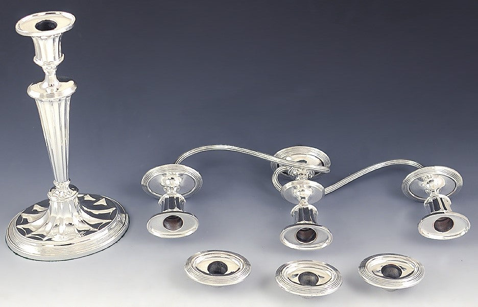 Antique English Silver Plate 3 Light Convertible Candelabra Candlesticks 18"