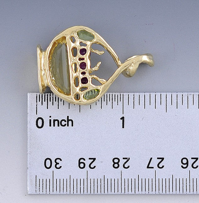 Stunning 14k Yellow Gold Citrine Peridot Garnet Stylized Basket Pendant