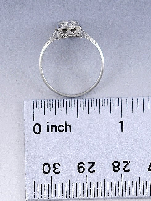 Pretty Antique Edwardian/Art Deco Hand-Engraved 18K White Gold & Diamond Ring