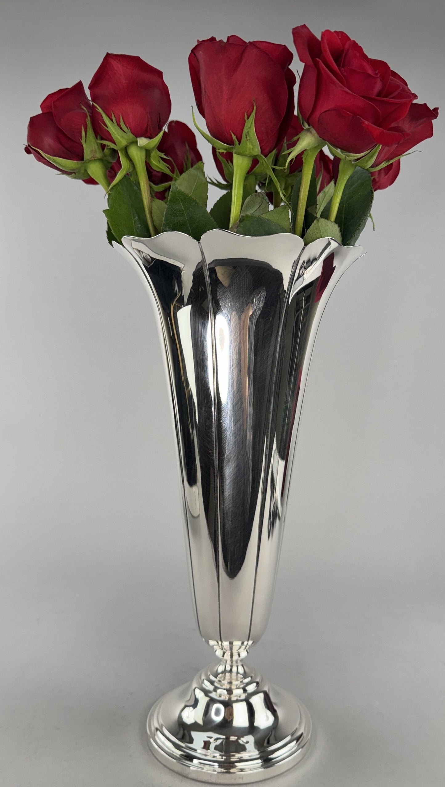 Impressive Watson Sterling Silver 14" Flower Form Floral Tall Trumpet Vase