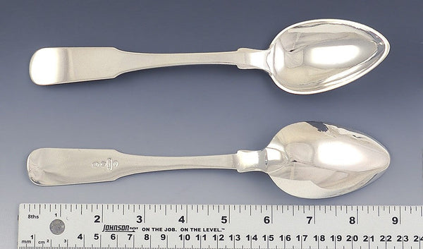 8 Antique 1845 Danish 826 Silver Fiddle Prahl Large Soup Serving Spoons 8 5/8"