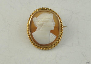 Dainty Antique c1900 14K Yellow Gold Genuine Carved Cameo Pin Brooch