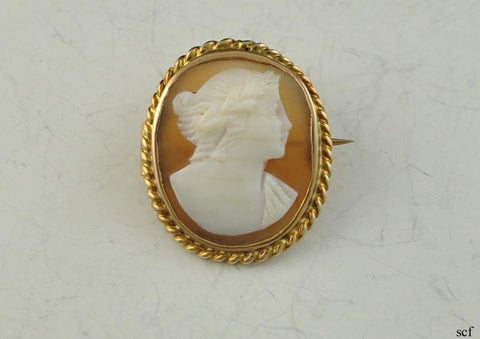 Dainty Antique c1900 14K Yellow Gold Genuine Carved Cameo Pin Brooch