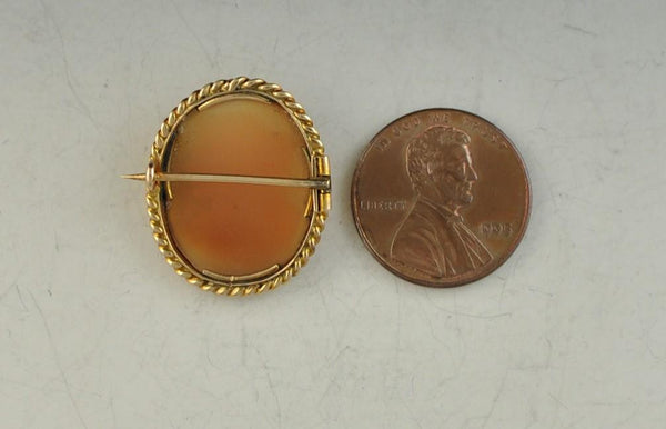 Dainty Antique c1900 14K Yellow Gold Genuine Carved Cameo Pin Brooch