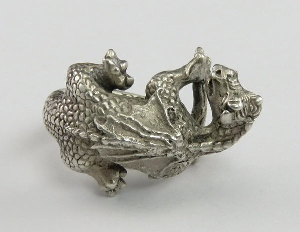 Rare Signed James Yesberger Sterling Silver Dragon Griffin Ring Size 7.5