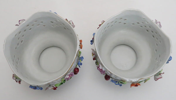 Vintage 1920's-1930's German Pierced Porcelain Flower & Fruit Vases (2)