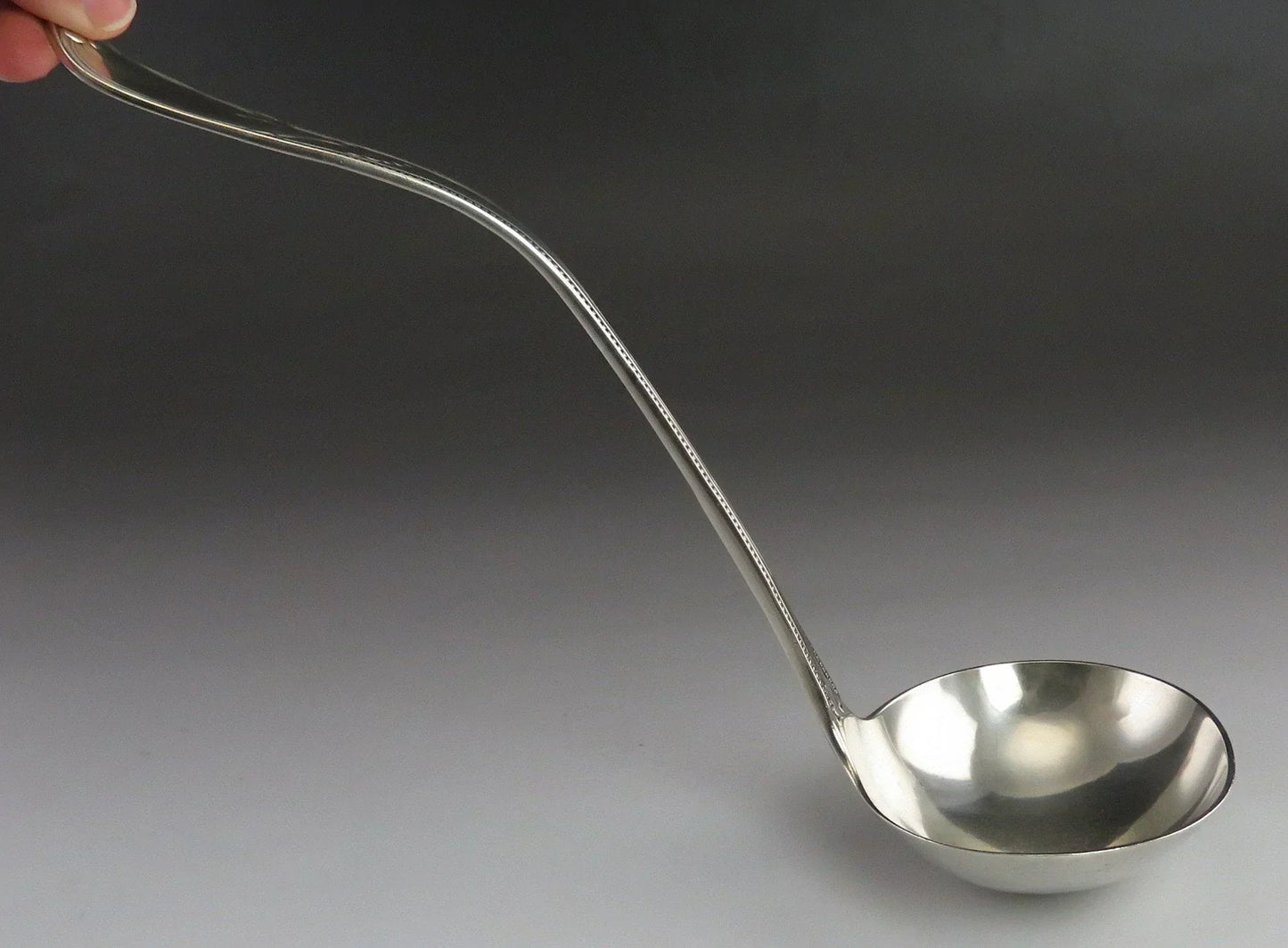 Antique 19th Century American Coin Silver Florentine Pattern Soup/Punch Ladle