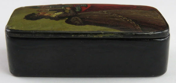 Rare Antique Victorian c1830 English Paper Mache Lacquer Bearded Lady Snuffbox