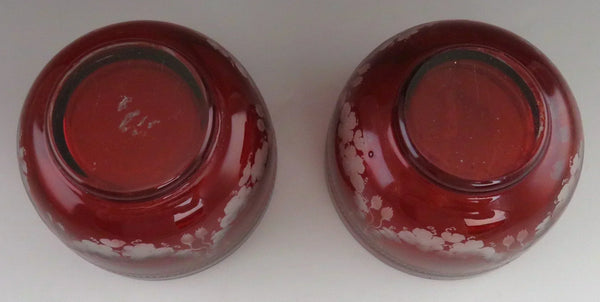 Beautiful Pair Antique Mid 1800s Bohemian Red Ruby Cut Glass Dessert Bowls (1/6)