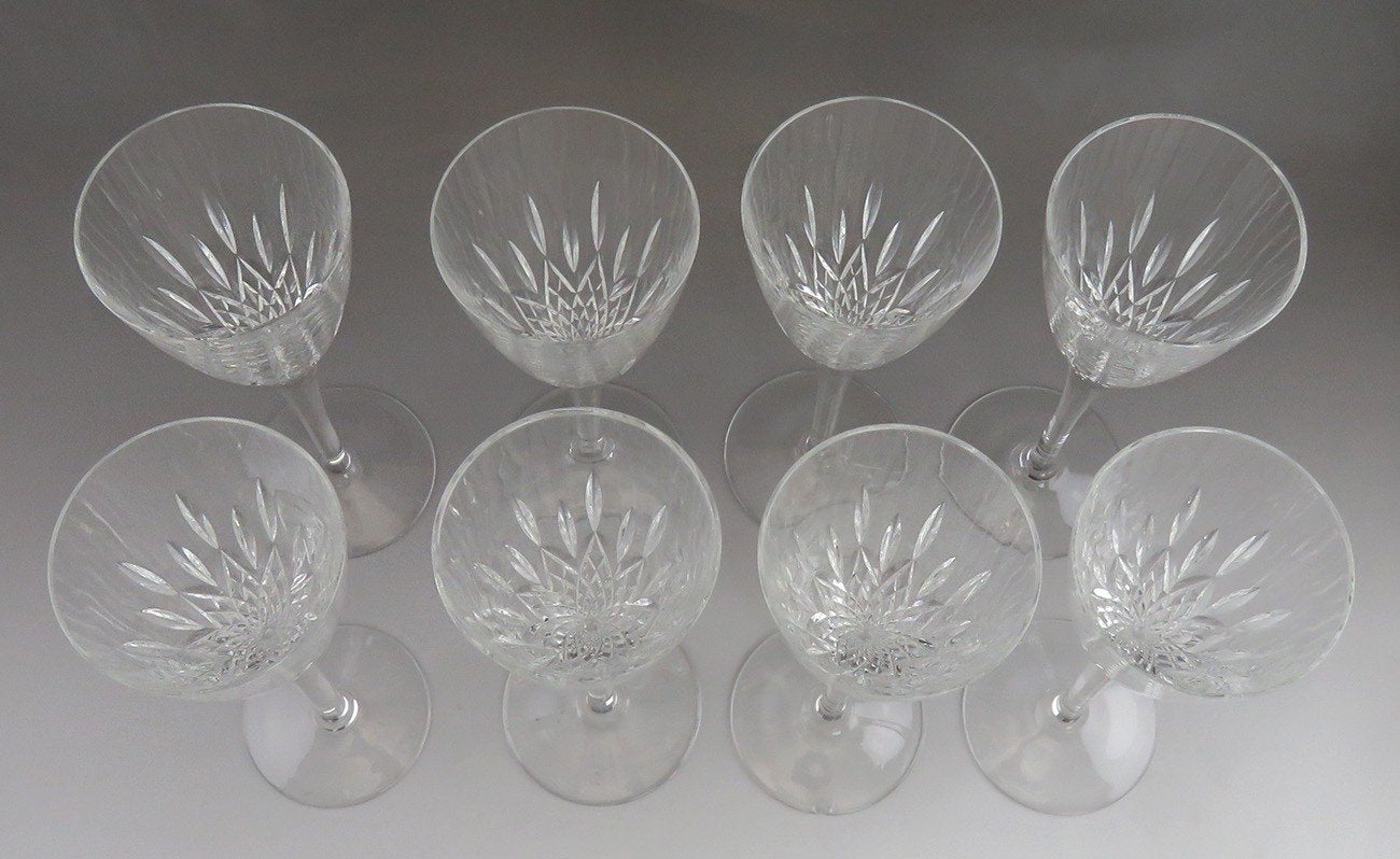 8 Vintage English Stuart Cambridge Cut Glass Crystal Champagne Flutes Glasses