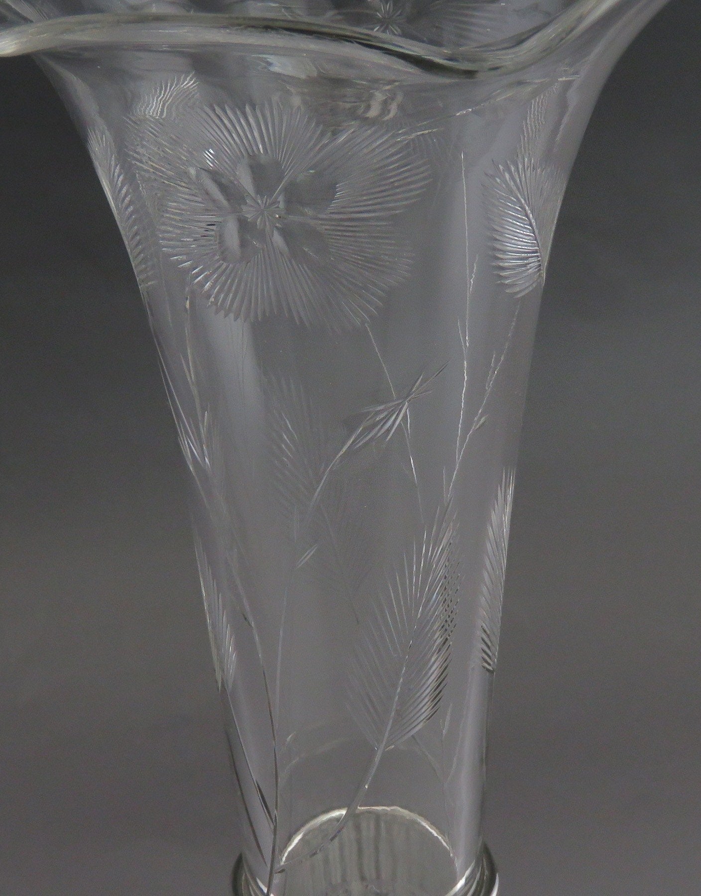 Antique c1900 Mauser Sterling Silver & American Brilliant Cut Glass Vase
