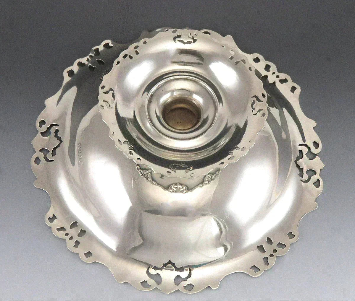 Antique 1923 English Sterling Silver Decorative Rim Compote/Raised Dish or Bowl