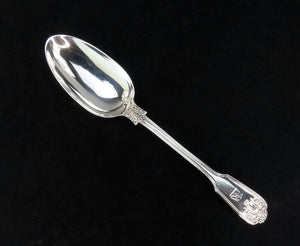 1854 Fiddle Shell Thread English Sterling Silver Serving Spoon Eagle Crest 9in
