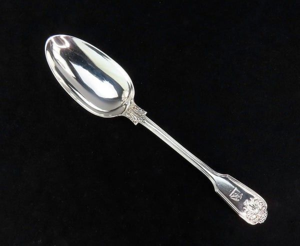 1854 Fiddle Shell Thread English Sterling Silver Serving Spoon Eagle Crest 9in