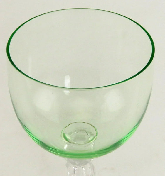 5 Antique Great Quality Hand Blown Green Wine Glasses