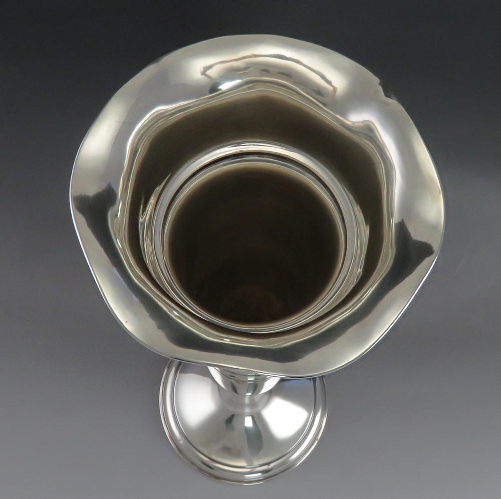 Antique Large Sterling Silver International Hand Engraved Trumpet Vase