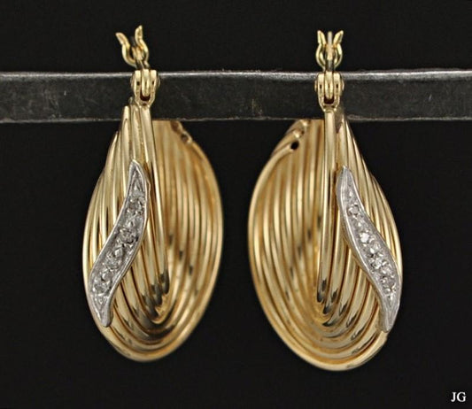 Neat 14K Yellow Gold and Genuine Diamond Earrings For Pierced Ears