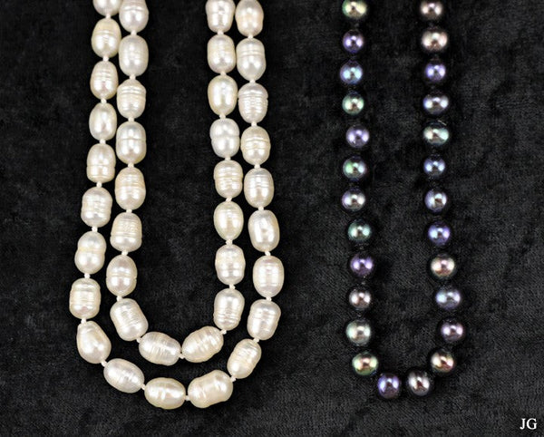 2 Genuine Pearl Beaded Necklaces Double Strand/Opera Style Dyed Pearls