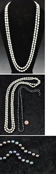 2 Genuine Pearl Beaded Necklaces Double Strand/Opera Style Dyed Pearls