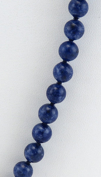 Long 14K Yellow Gold & Sodalite Stone Bead Strand Necklace