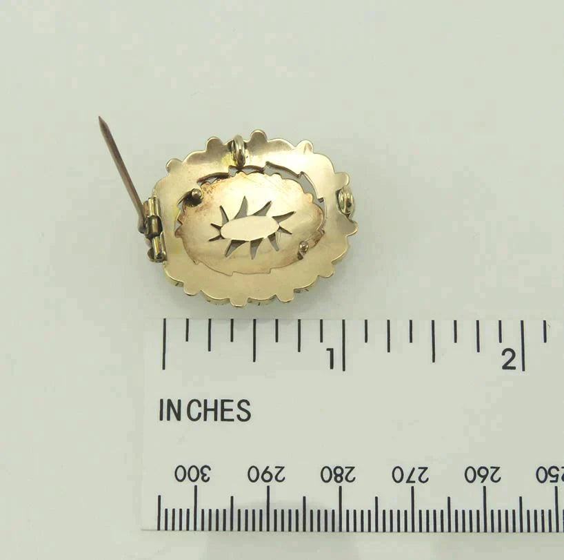 Antique Victorian 14K Gold & Onyx Stone Mourning Memorial Jewelry Pin/Brooch