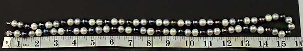 Wonderful Modern 32” Cultured White Black & Gray Pearl Necklace 14K Gold Clasp