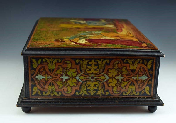 Antique Late 1800s Raised Box w/Classical Greco Roman Hand Painted Decor