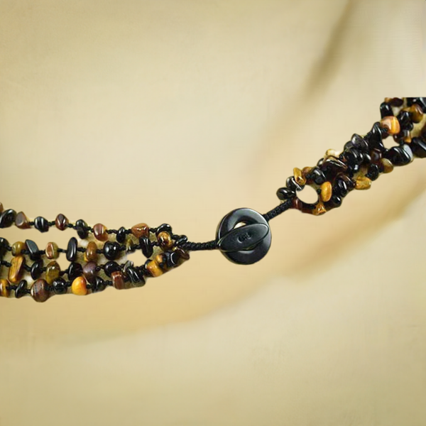 Gorgeous Sajen Tiger's-Eye And Onyx Stones Beaded Necklace