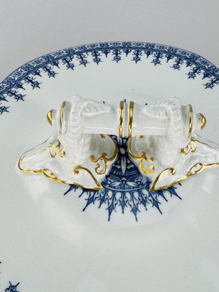 Fancy Royal Worcester Covered Serving Bowl With Ram's Heads 1890