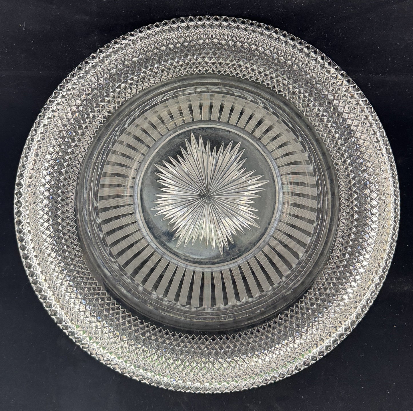 Fab American Brilliant Period Cut Glass 15" Wide Rim Vertical Stripe Bowl
