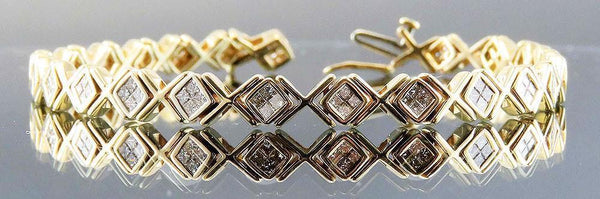 Nice Modern 14k Gold & 2ct Diamond X And O Link Bracelet