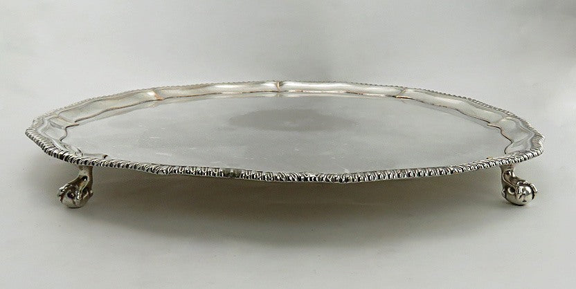 Impressive c1760s Old Sheffield Fused Plate Round Claw Foot Tray Large Size