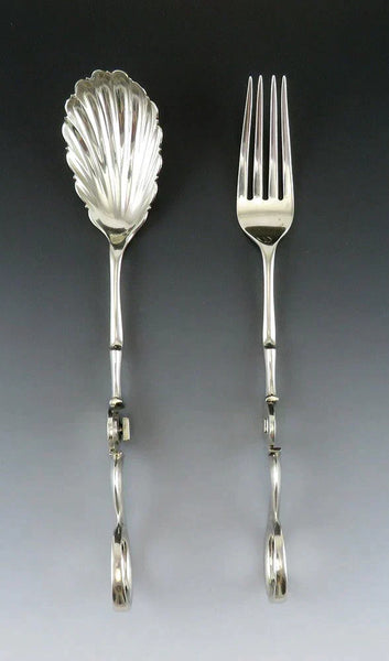 Rare Antique c1830 American Coin 900 Silver Convertible Tongs & Pair Servers