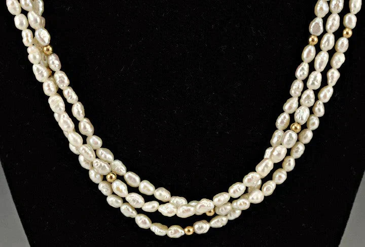 3 Genuine Pearl and Gold Beaded Necklaces 33 1/2 "