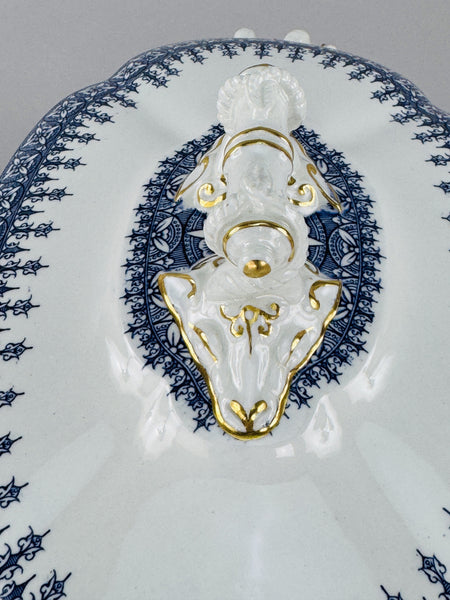 Antique Royal Worcester Oval Covered Serving Bowl With Ram's Heads 1890