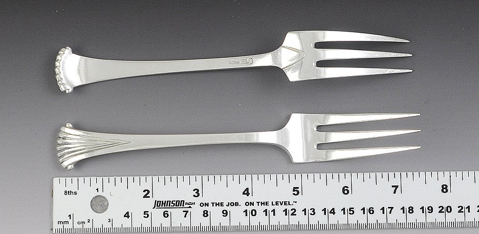 2 Tuttle Onslow Pattern Sterling Silver Forks - 7 3/8 inches long, marked DE