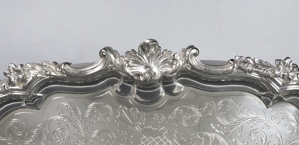 Antique c1820 English Regency Silver Tray w/ Custom Wooden Table