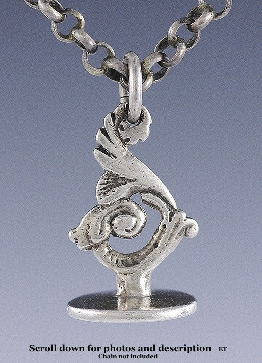 Antique 1850-1900 Turkish Solid 800 Silver Engraved Fob Seal Charm