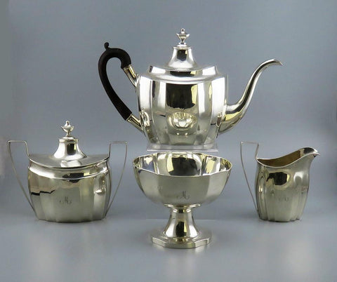 c1800 Early American Coin Silver 4pc Tea Set by John and Joel Sayre M Mono