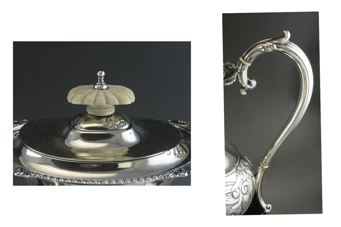 4pc Barker Bros 1950 English Sterling Silver Victorian Style Coffee Tea Set