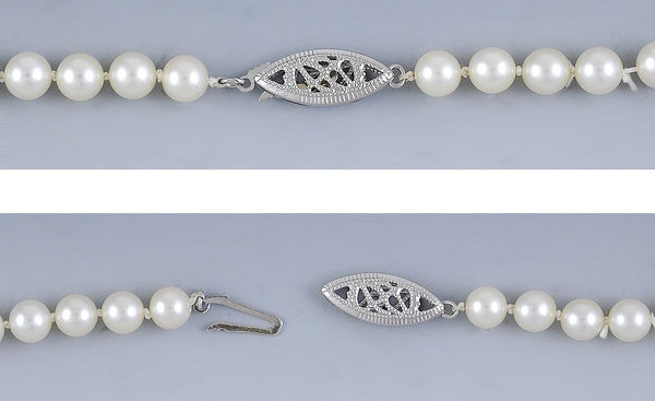 Pretty Strand of Graduated Pearls w 10K White Gold Filigree Clasp Necklace